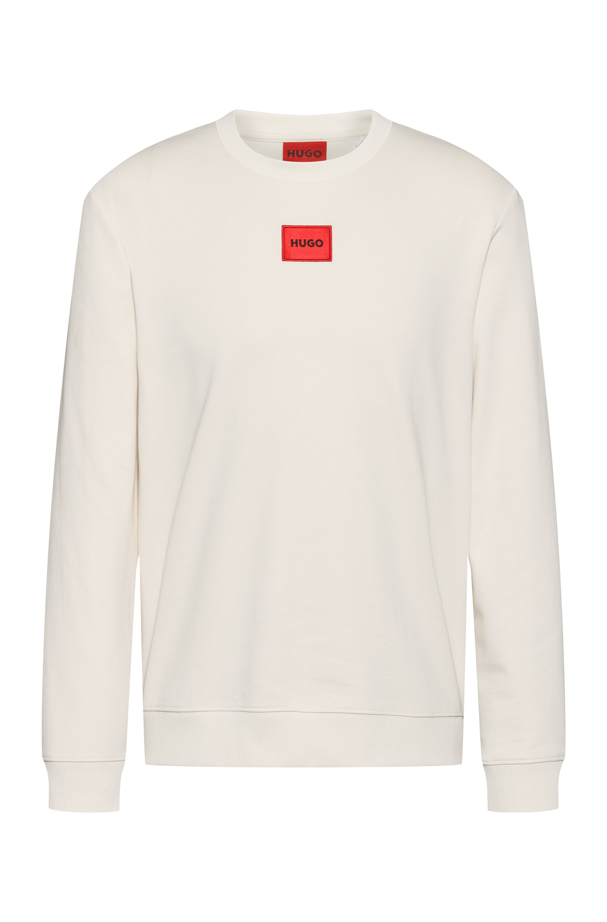 Cotton-terry sweatshirt with red logo label, White
