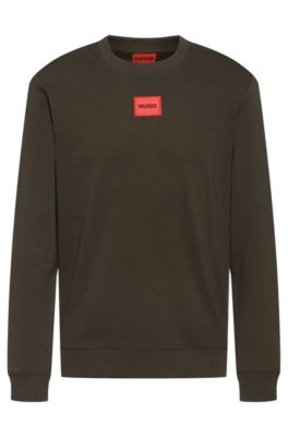 Hugo Cotton-terry Sweatshirt With Red Logo Label In Green