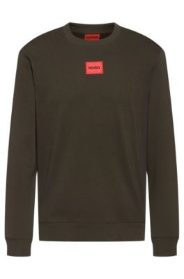 HUGO - Cotton hooded sweatshirt with logo label