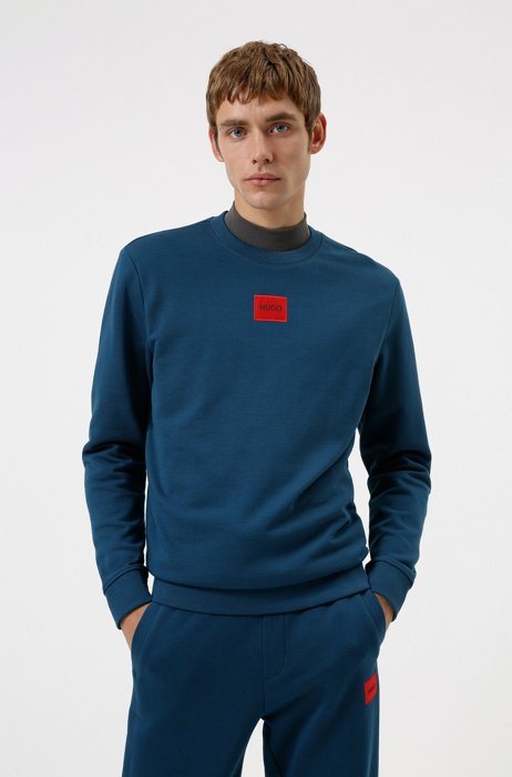 Cotton-terry sweatshirt with red logo label, Dark Blue
