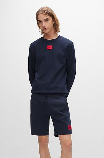 Cotton-terry regular-fit sweatshirt with logo label, Dark Blue
