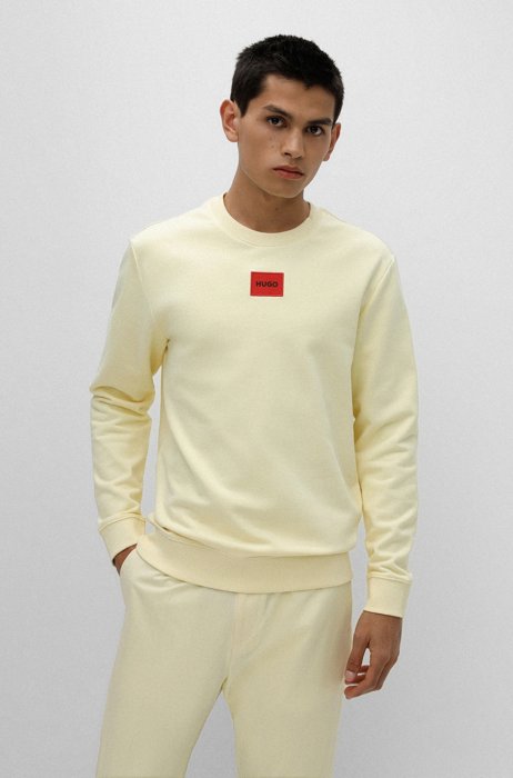 Cotton-terry sweatshirt with red logo label, Light Yellow