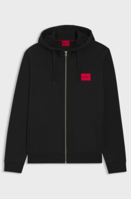 Cotton-terry zip-up hoodie with logo label, Black