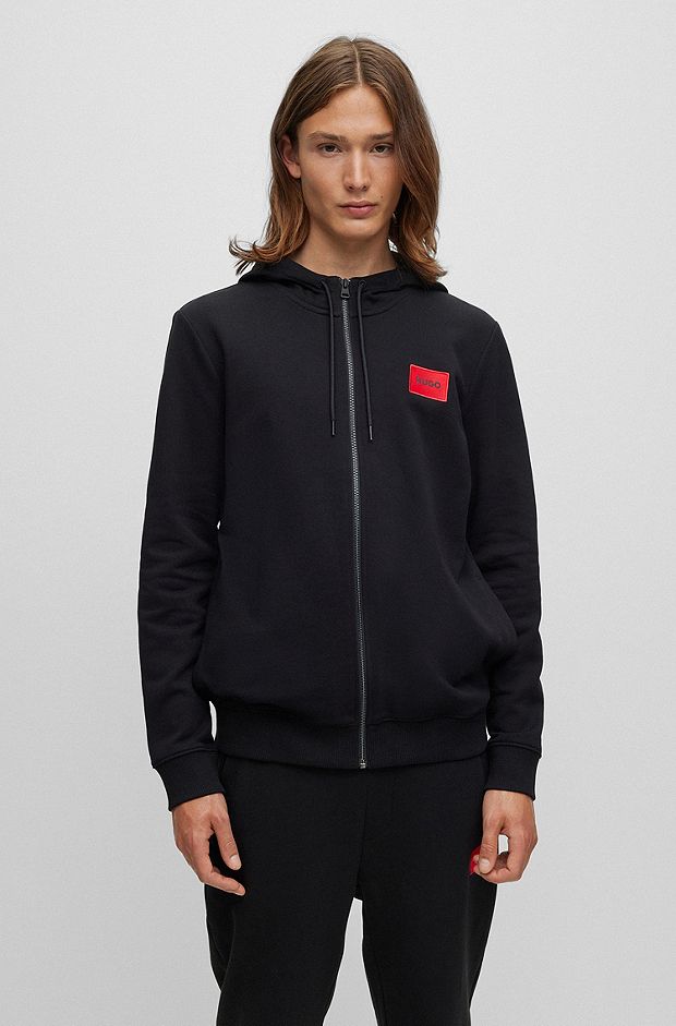 Regular-fit hoodie van sweatstof met logopatch, Zwart