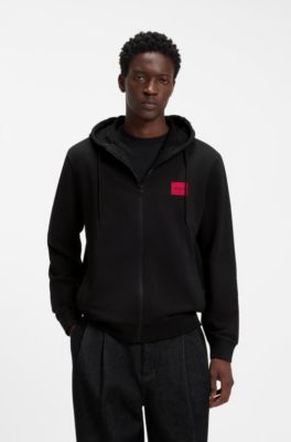 Cotton-terry zip-up hoodie with logo label, Black