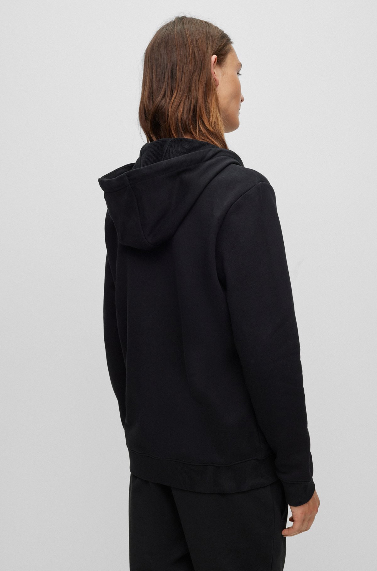 Regular-fit hoodie in French terry with logo label, Black