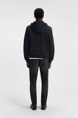 Hoodie van katoenen badstof met rits en logolabel, Zwart