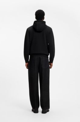 Cotton-terry zip-up hoodie with logo label, Black