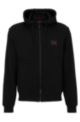 Zip-through sweatshirt in terry cotton with logo patch, Black
