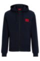 Zip-through sweatshirt in terry cotton with logo patch, Dark Blue