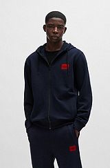 Regular-fit hoodie van sweatstof met logopatch, Donkerblauw