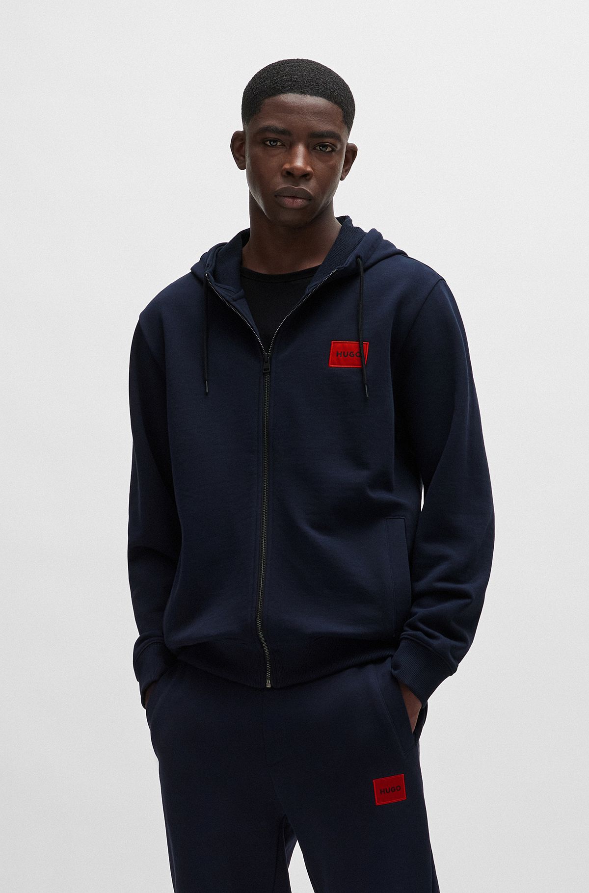 HUGO - Regular-fit hoodie in French terry with logo label