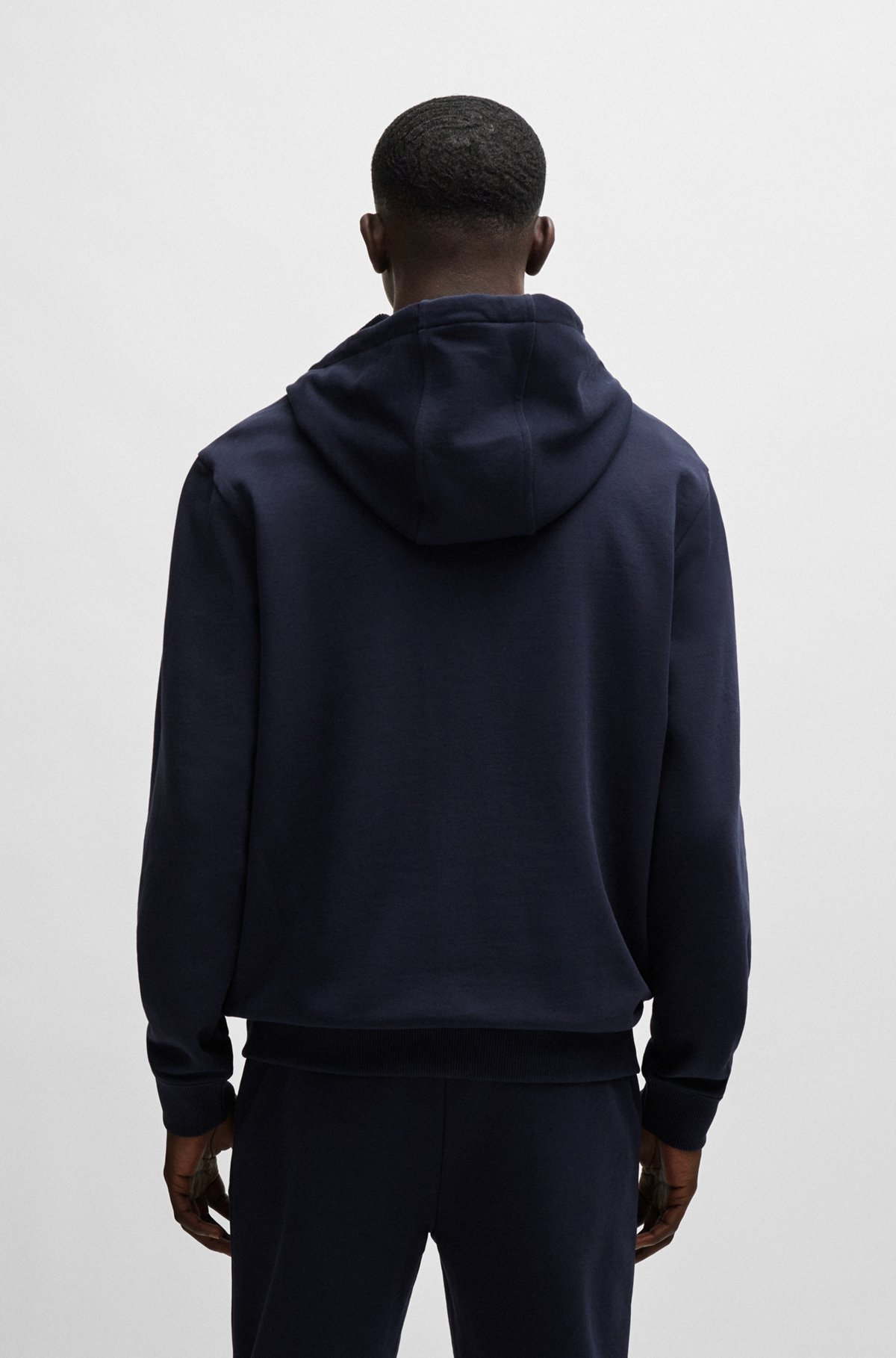 Regular-fit hoodie in French terry with logo label, Dark Blue