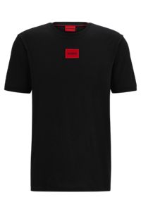 コットンジャージーTシャツ ロゴラベル, ブラック