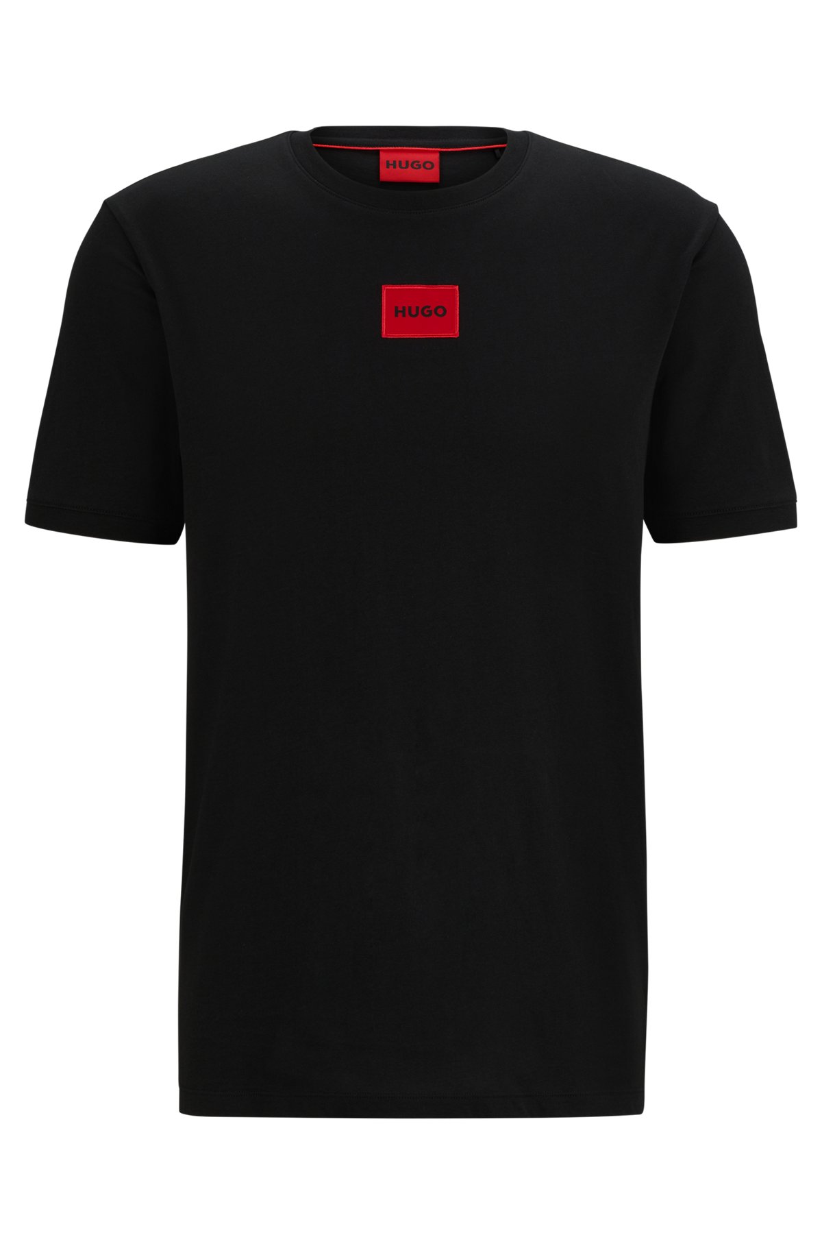 T-Shirt aus Baumwoll-Jersey mit Logo-Label, Schwarz