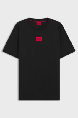 Cotton T-shirt with red woven logo label, Black