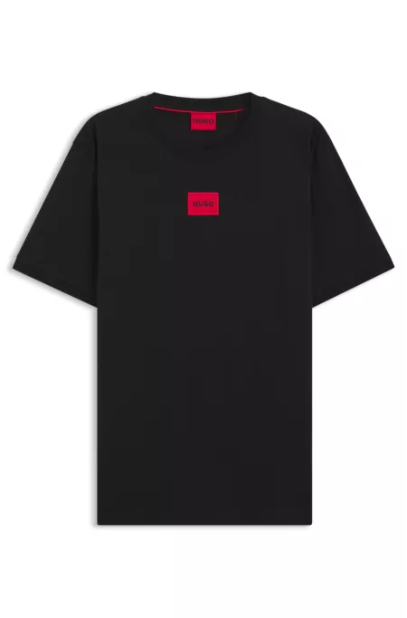 Cotton T-shirt with red woven logo label