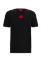 T-shirt regular fit in cotone con etichetta con logo rossa, Nero