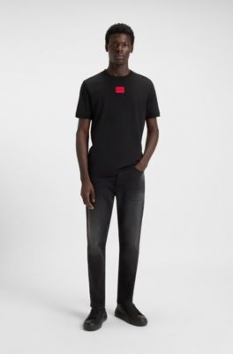 Cotton T-shirt with red woven logo label, Black