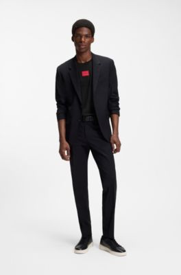 Cotton T-shirt with red woven logo label, Black