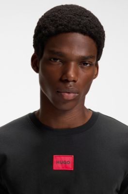 Cotton T-shirt with red woven logo label, Black