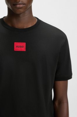 HUGO - Regular-fit cotton T-shirt with red logo label