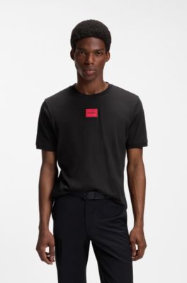 Cotton T-shirt with red woven logo label, Black