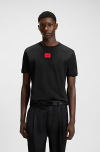 Cotton-jersey T-shirt with logo label, Black