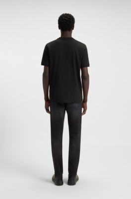 Cotton T-shirt with red woven logo label, Black