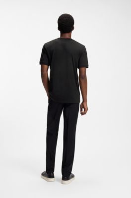 Cotton T-shirt with red woven logo label, Black