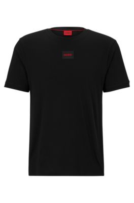 Hugo Boss Regular-fit Cotton T-shirt With Red Logo Label In Black