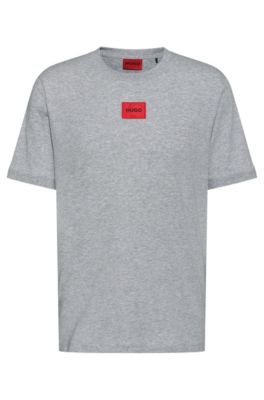 HUGO REGULAR-FIT COTTON T-SHIRT WITH RED LOGO LABEL