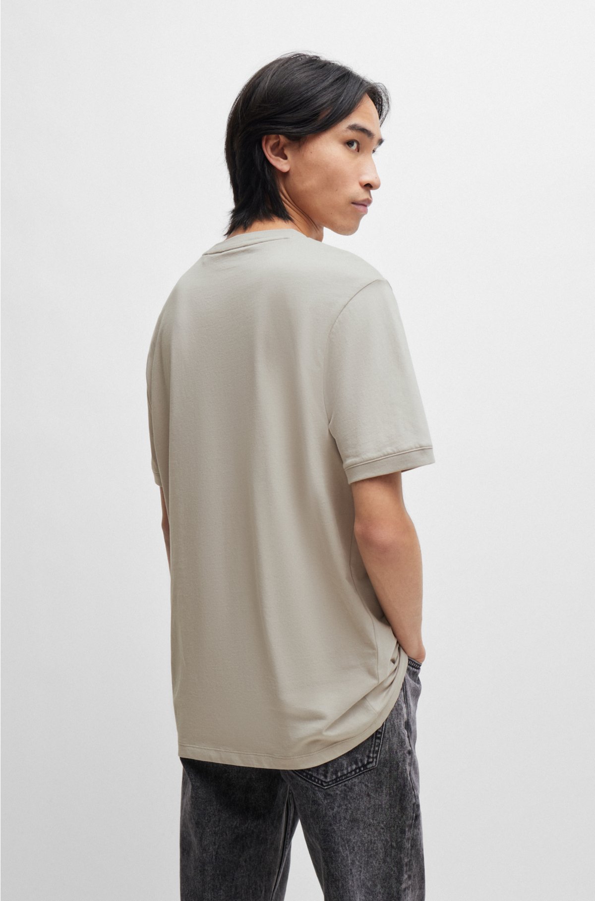 Cotton-jersey T-shirt with logo label, Light Grey