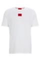 Camiseta regular fit de algodón con etiqueta con logo roja, Blanco