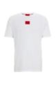 T-shirt Regular Fit en coton avec étiquette logo rouge, Blanc