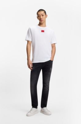 Cotton-jersey T-shirt with logo label, White