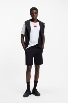 Cotton T-shirt with red woven logo label, White