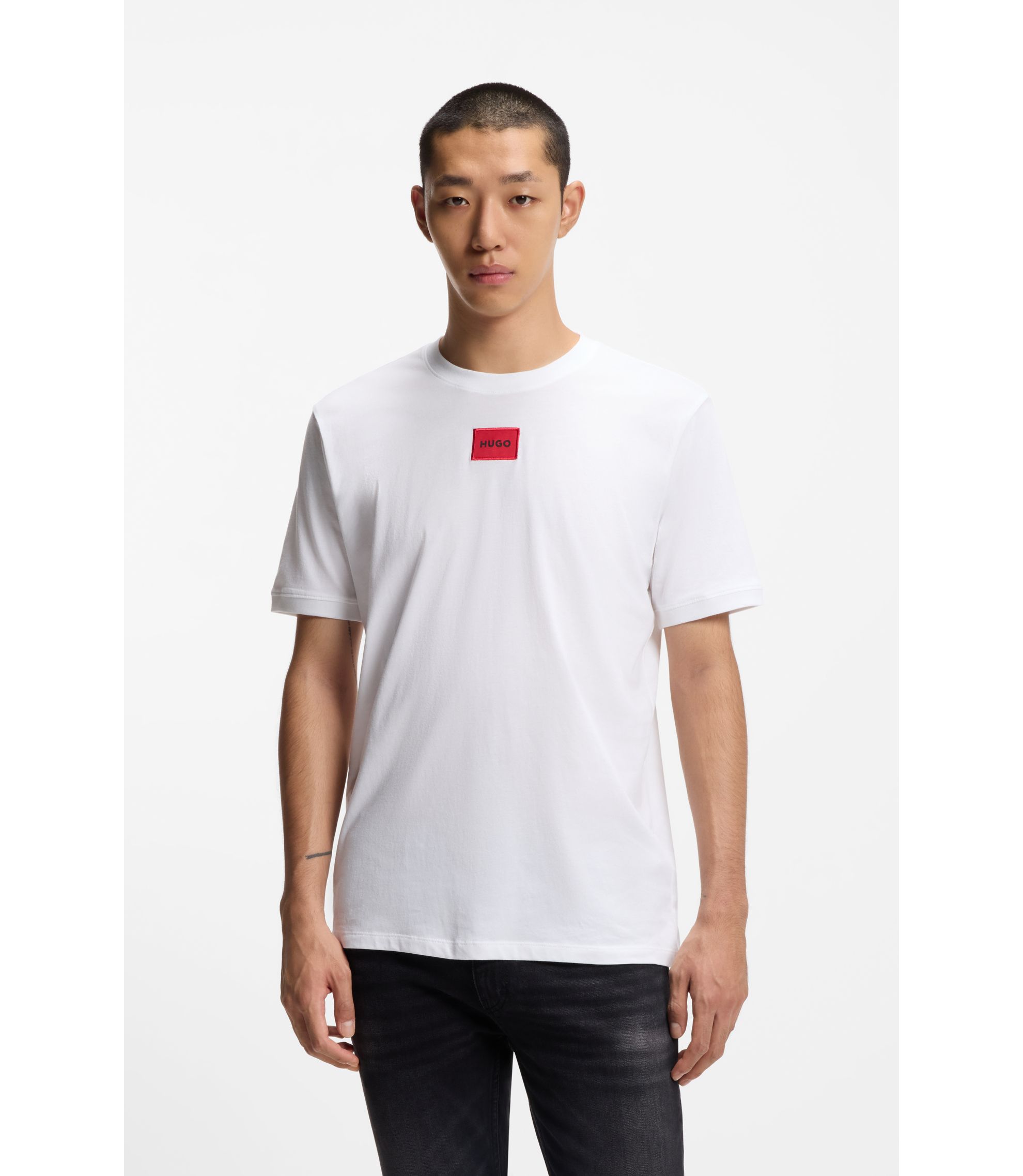 HUGO BOSS スウェットシャツ サルボロータス メンズ 白 HUGO - Cotton-jersey T-shirt with logo label - White