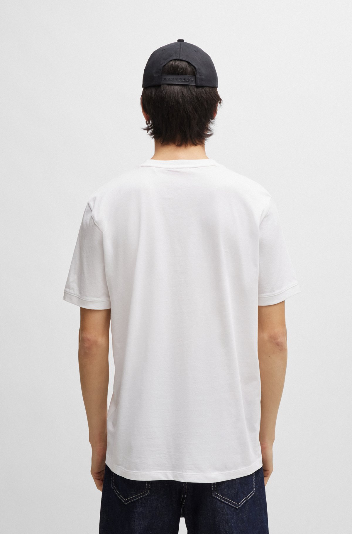 T-shirt en jersey de coton avec étiquette logo, Blanc