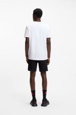 Cotton T-shirt with red woven logo label, White