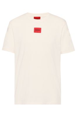 Hugo Boss Regular-fit Cotton T-shirt With Red Logo Label In Beige