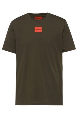 Hugo Boss Regular-fit Cotton T-shirt With Red Logo Label In Dark Green