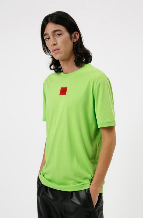 Camiseta regular fit de algodón con etiqueta con logo roja, Verde
