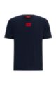 Regular-fit T-shirt van katoen met rood logolabel, Donkerblauw
