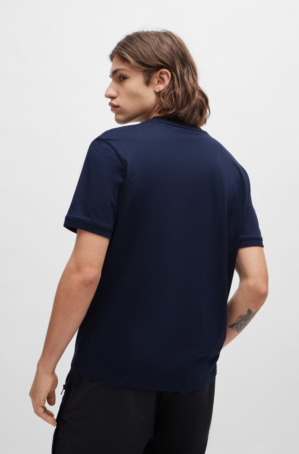 Cotton-jersey T-shirt with logo label, Dark Blue