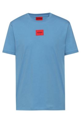 Hugo Boss Regular-fit Cotton T-shirt With Red Logo Label In Blue