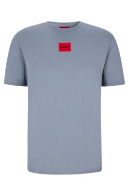 Hugo Regular-fit Cotton T-shirt With Red Logo Label In Blue