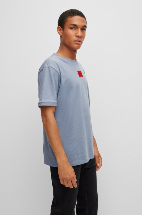 Camiseta regular fit de algodón con etiqueta con logo roja, Azul