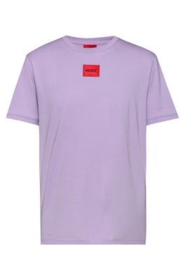 HUGO REGULAR-FIT COTTON T-SHIRT WITH RED LOGO LABEL