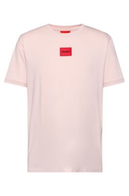 Hugo Boss Regular-fit Cotton T-shirt With Red Logo Label In Light Pink